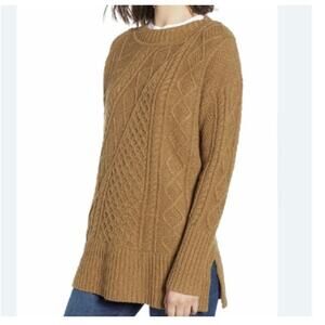 J. Crew Patchwork Cable Knit Wool Sweater Heather Teak Brown size small